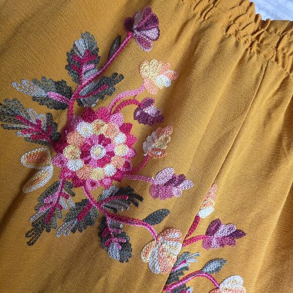 Mustard Yellow Wide Boho SzM, Runs Sm! Pls See Pics Embroidered 3D allover pants - Picture 9 of 16